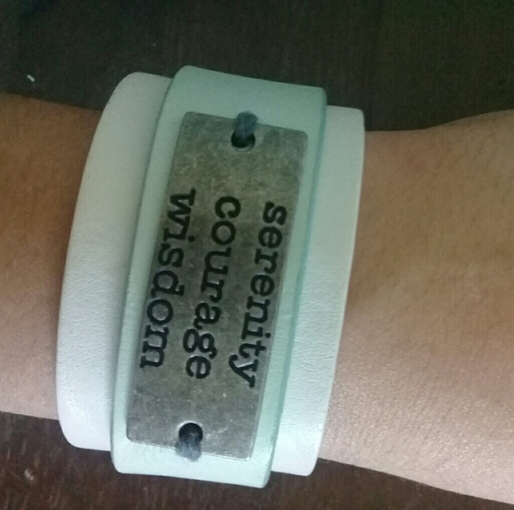 Serenity, courage, wisdom genuine leather cuff.